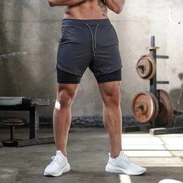 Men Shorts 2 in 1 dubbeldek snel droge gym sport shorts fitness jogging workout mannen sport korte broek 240412