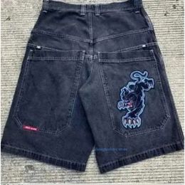 Menshortsontwerper Y2K Retro Gothic Patroon Gedrukt Jnco Denim Style Hip Hop Bag Summer Mens Beach Jeans Gym Man Outfit