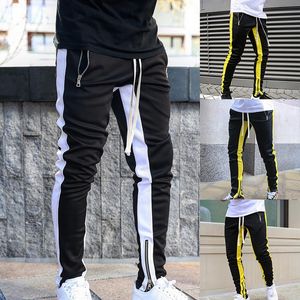 Mannen Side Stripe Mode Pocket Broek Casual Streetwear Jogger Pant Heup Rits Bottom Mannelijke Potlood Broek Outdoor Sport Broek