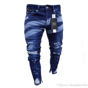 Hommes Side Zipper Jeans Streetwear Hip Hop Summer Casual Denim Hole Long Pantalon Skinny Straight Jeans