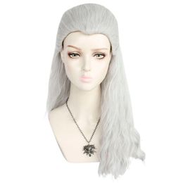 Hommes Sier blanc Geralt de Rivia de jeux de sorceleur longue droite Cosplay perruques Costume perruque de cheveux synthétiques pour les femmes