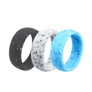 Hommes Silicone anneaux moderne blanc granit 8.7mm bande souple flexible Silicone alliance anneaux sport salle de sport en plein air Couple anneaux cadeau