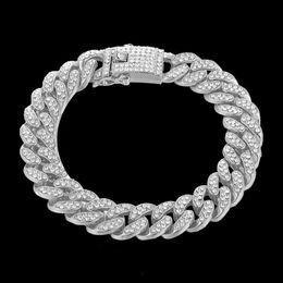 Pulsera de plata para hombre, pulseras heladas, cadena cubana de oro de Miami, brazalete de Hip Hop, joyería de moda masculina 197E