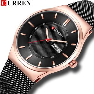 Men Simple Watch Man Fashion Brand Curren Casual Business Quartz Polshorge Wather with Week and Date Steel Mesh Relojes Hombre