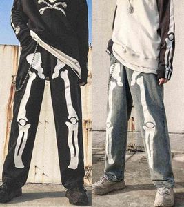 Hommes jeans imprimés squelettes pantalons masculins de la rue largeur les jambes larges hip hop harem jeans jeunes pantalons de denim décontractés stoppue g1008506