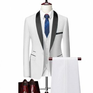 Mannen Skinny 3-delige set Formeel Slim Fit Tuxedo Prom Suit / Mannelijke Bruidegom Bruiloft Blazers Hoge kwaliteit Dr Jacket Coat Broek Vest O3wD#