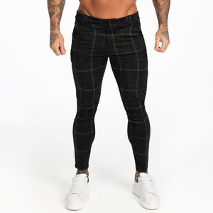 Hommes Skinny Chino Pantalon Automne Hiver Noir Plaid Pantalon Skinny Pantalon Hommes Taille Haute DROPSHIPPING zm383