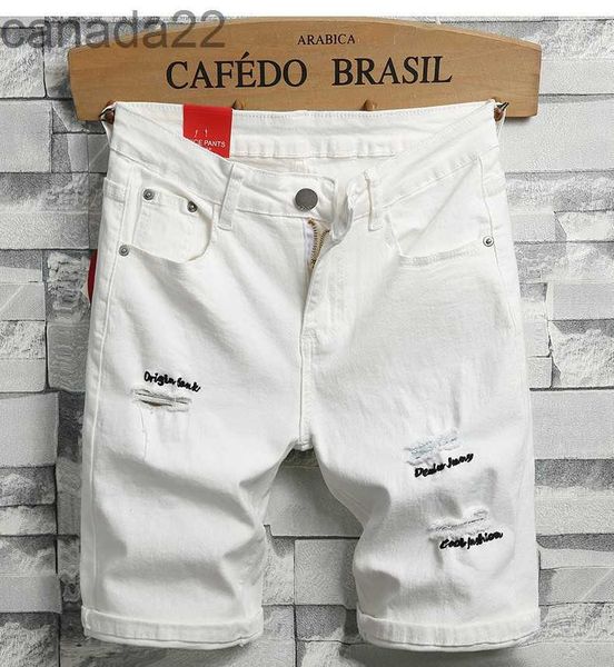 Men Skinny Denim Shorts blancs blancs Nouveau étirement d'été Slim Slim de haute qualité Coton NKGM