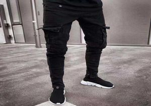 Jean Slim multi-poches pour hommes, pantalon crayon, noir, nouvelle salopette pour hommes, Street HipHop Moto, vêtements de vélo, 2021, X06218641935