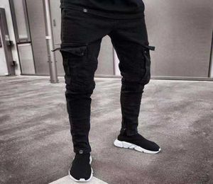 Men Skinny Jeans Multipocket Slim Pencil Pants 2021 Zwart Nieuwe mannelijke overalls Street Hiphop Moto Bike Clothing Jeans X06214269817