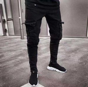 Men Skinny Jeans Multipocket Slim Pencil Pants 2021 Zwart Nieuwe mannelijke overalls Street Hiphop Moto Bike Clothing Jeans X06214356047