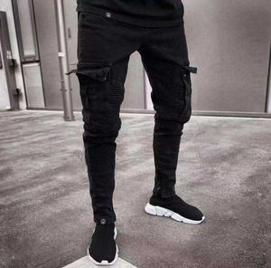 Men Skinny Jeans Multipocket Slim Pencil Pants 2021 Zwart Nieuwe mannelijke overalls Street Hiphop Moto Bike Clothing Jeans X06218504776