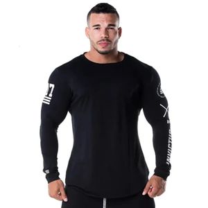 Mannen Skinny Lange Mouw Lente Casual Mode Print T-shirt Mannelijke Gym Fitness Zwart T-shirt Sneldrogende Bodybuilding Kleding 240201