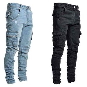 Mannen Skinny Zakken Denim Cargo Combat Broek Jeans Slim Fit Broek Bodems 2021 Mode Heren Uitloper Jeans G0104235Q