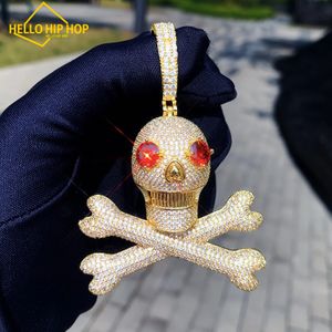 Hommes crâne en forme de pendentif collier pour femmes cuivre charme bling red zircon hiphop chaîne de la chaîne de mode bijoux rock cadeau