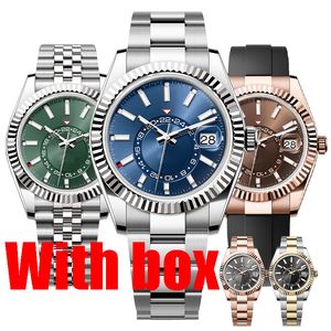 Relojes para hombre Relojes de diseño de lujo de alta calidad Top SKY Relojes con movimiento de maquinaria automática con caja Reloj de pulsera de zafiro resistente al agua luminoso de acero inoxidable