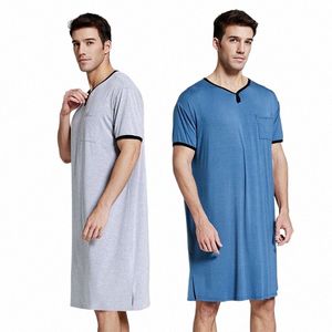 Hommes Sleep Robes Musulman Manches courtes Solide Pyjamas Vêtements de nuit Poches Cosy Cott Vintage Homewear Chemise de nuit Hommes Peignoirs Hot W2Ab #