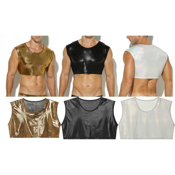 Hommes chemise sans manches Look brillant gilet mode Stretch corps Clubs débardeur T-shirt Corset gilets