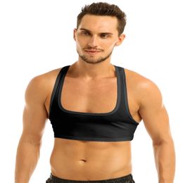 Hommes sans manches y dos back muscle top top clubwear stade Costume Crop Performance sexy mini chemises sportives soutien-gorge mâle