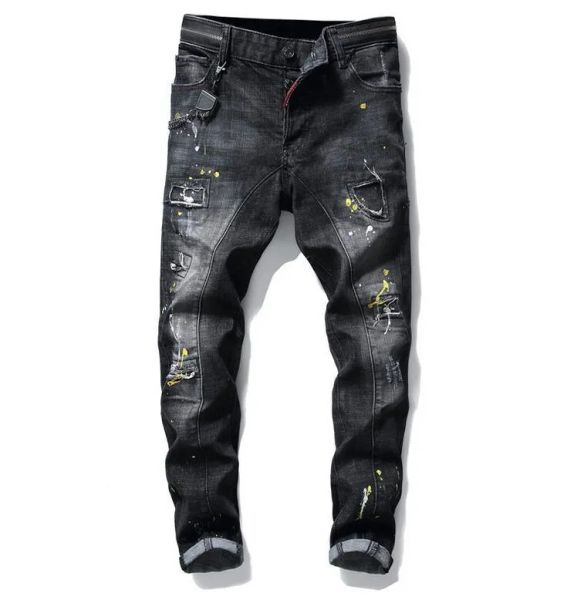 Hommes Slim Fit Grande Taille Jeans Hommes Style De Trou De Peinture Détruit Maigre Jambe Droite Lavé De Luxe Casual Pantalon En Denim Régulier Pantalon CXG8099