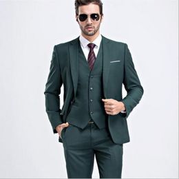 Men Slim Fit Dark Green Suit 2017 Fashion One Boton Mens Suits Buxedos Groomsmen Best Man Trajes de boda Jacket Chain