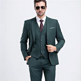 Mannen Slim Fit Donkergroen Pak 2017 Mode Een Knop Heren Pakken Bruidegom Tuxedos Bruidsjonkers Man Wedding Suits Jas broek Vest292a