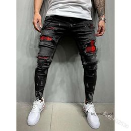 Mannen Slim-fit Gescheurde Mannelijke Jeans Geschilderd Mode Patch Bedelaar Broek Jumbo Heren Potlood Hip Hop Drop 124