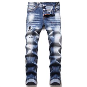 Mannen Slanke Fit Solid Jeans Ripped Gewassen Skinny Heren Denim Broek 5-Pocket Regelmatige Katoen Jean Vernietigd Gat Kleding Pant Hip Hop Casual Broek 1256