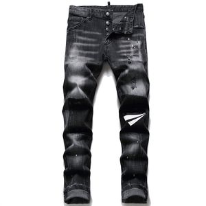 Mannen Slim Fit Stretchy Beggar Jeans Ripped Gedrukt Skinny Heren Denim Broek 5-Pocket Regelmatige Katoen Jean Vernietigd Gat Kleding Pant Hip Hop Casual Broek 1260