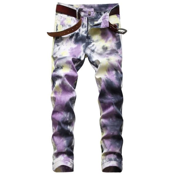 Herren Slim Fit Tie-Dye Jeans Hose Stretchy Skinny Straight Leg Washed Herren Ausgefranste Motorrad Denim Hip Hop Stretch Biker Herren 260H