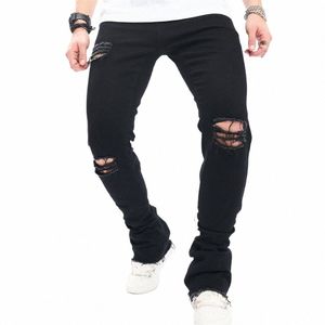 Mannen Slanke Gaten Distred Jeans Broek Stijlvolle Mannelijke Goede Kwaliteit Solid Jogging Casual Flare Denim Broek I33o #