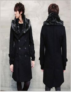Men Slim Aboun Fur Collier DoubleBreasted Design décontracté laine mélange la veste de trench-coat de couche de poussière Taille MXXL A0632007610