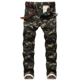 Mannen Slanke Stretch Jeans Legergroen Gedrukt Casual Broek Mannen Camo Jeans Persoonlijkheid met 6 Colors282V