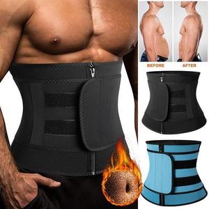 Mannen Afslanken Body Shaper Neopreen Sauna Workout Taille Trainer Trimmer Riem voor Gewichtsverlies Zweet Buik Riem met Dubbele Bandjes1231Z