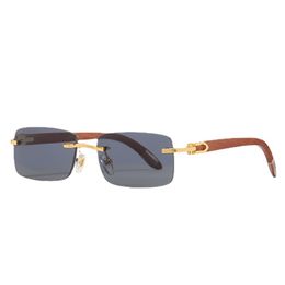 Lunettes optiques Slingshot pour hommes, lunettes de soleil carrées sans bords, à la mode, sans cadre, de styliste, jambe en bois pour femmes