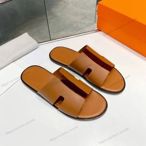 Pantoufles en cuir de styliste pour hommes, tongs en cuir de veau, sandales d'été paresseuses, grande plage, diapositives décontractées AAAA