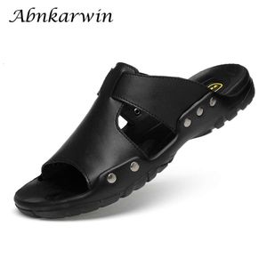 Men de pantoufles glissades en cuir Summer Casual plus grande taille 49 50 51 52 Slipper noir et sandales Slip on Shoes