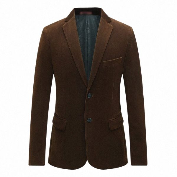 Hommes Smart Casual Corduroy Blazer Bleu Marine Camel Claret-Rouge Rayé Veet Veste De Costume Automne Printemps Col Cranté Outfit Mâle n2hL #