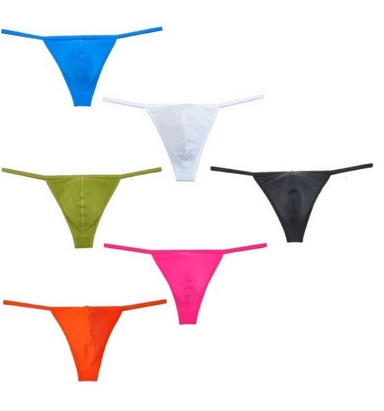 Hommes lisse doux Spandex poche bombée Bikini tongs sous-vêtements Super élastique peau Tanga mâle Sexy t-back S923