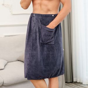 Hommes doux peignoirs douche Wrap Sauna Gym natation vacances Spa bain serviette de plage portable serviette de bain avec poche nouveau