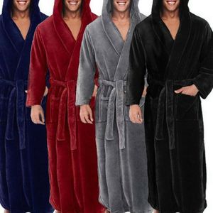 Mannen Zacht Koraal Fleece Effen Kleur Zakken Lange Badjas Thuis Jurk Nachtkleding Heren Pyjama Pyjama Set Nachtkleding Set loungewear