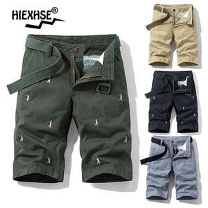 Hommes Couleur Solide Motif de broderie Golf Boy Cargo Shorts Coton Summer Outdoor Casual Bermuda Salopette 210716