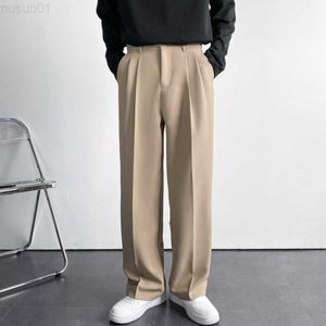Traje con pernera ancha para hombre, ropa informal nueva, pantalones holgados de estilo coreano, pantalones finos rectos L230225