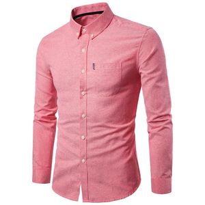 Hombres Color sólido Gire Down Collar Camisa de manga larga Button Slim Pocket Wishs