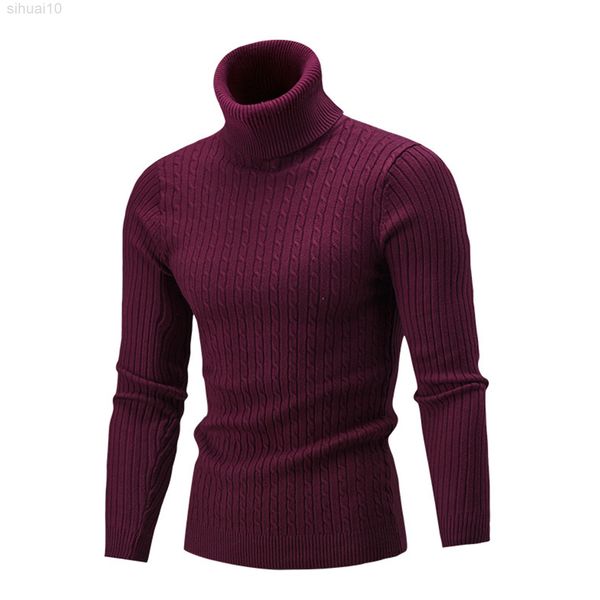 Hommes solide pull automne et hiver adultes manches longues col haut pulls mâle angleterre Style maigre pull M-3XL L220801