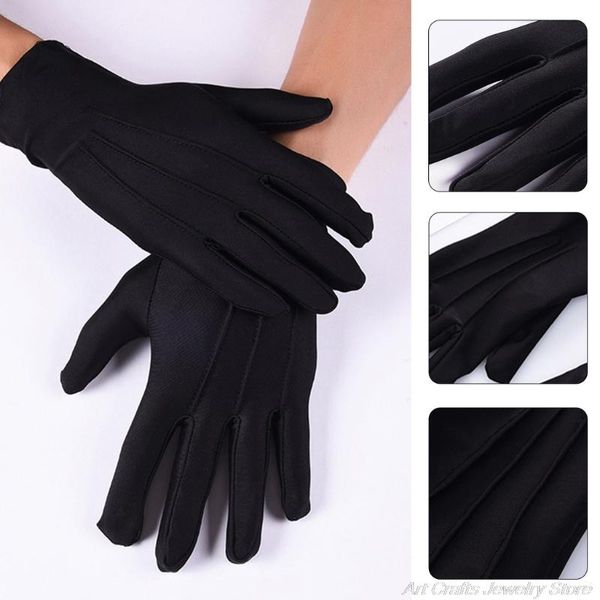 Homens Spandex Fino Preto Branco Luvas de Desfile Formal Smoking Traje Guarda de Honra Mittens Para Moeda Jóias Inspeção de Prata A20 21 Laços