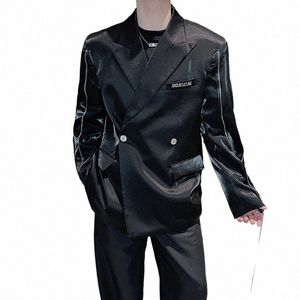 Hommes tissu étincelant fermeture éclair manches décoratives ample décontracté Streetwear Fi Show costume veste Blazers Performance Costumes N12k #