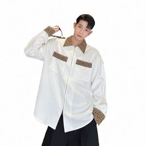 Hommes Splice Design Lâche Casual Lg Manches Chemises À Fermeture Éclair Coréen Streetwear Fi Vintage Dr Chemises Mâle Net Celebrity Chemise q22R #