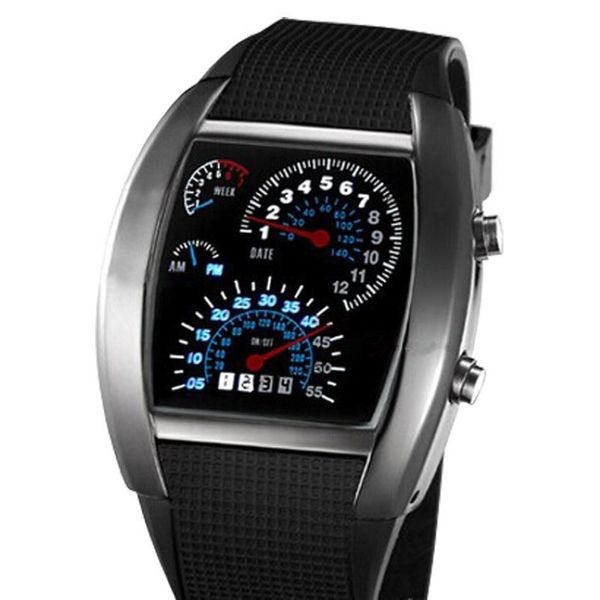 Montres de Sport pour hommes, numérique LED, vitesse de course, compteur de voiture, cadran, bracelet en Silicone, montres militaires, Relogio Masculino183F
