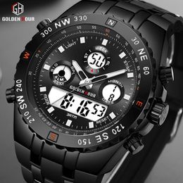 Mannen Sporten Analoge LED Display Digitale Horloge Waterdichte Mode Zwart Rubberen Strap Leisure Clock Reloj Hombr Horloges